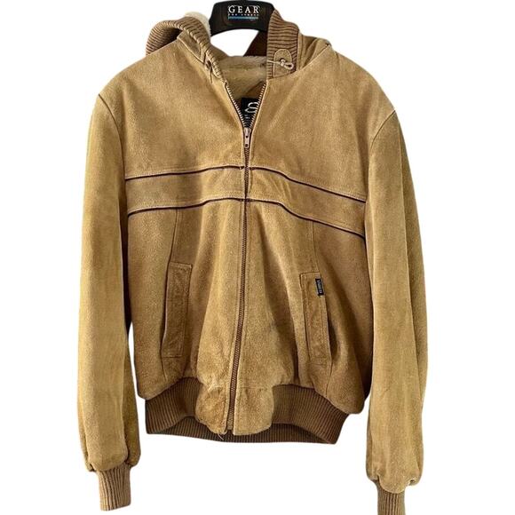 Vintage Studio 33 Leather Acrylic Pile Lined Hooded Coat Western Size XL - Picture 1 of 7